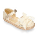 Linen Canvas Girl espadrille shoes with tulle ties design.