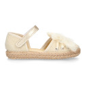 Linen Canvas Girl espadrille shoes with tulle ties design.