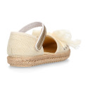 Linen Canvas Girl espadrille shoes with tulle ties design.