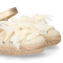 Linen Canvas Girl espadrille shoes with tulle ties design.