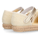 Linen Canvas Girl espadrille shoes with tulle ties design.