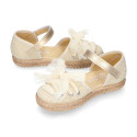 Linen Canvas Girl espadrille shoes with tulle ties design.