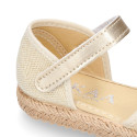 Linen Canvas Girl espadrille shoes with tulle ties design.