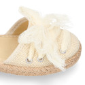 Linen Canvas Girl espadrille shoes with tulle ties design.