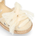 Linen Canvas Girl espadrille shoes with tulle ties design.