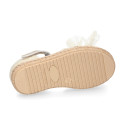 Linen Canvas Girl espadrille shoes with tulle ties design.