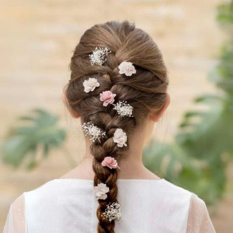 Pack de tres flores de bámbula pare el pelo para Ceremonia.