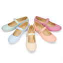 Cotton canvas woman Mary Jane shoes with buckle fastening.