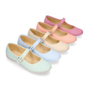 Cotton canvas woman Mary Jane shoes with buckle fastening.