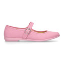 Cotton canvas woman Mary Jane shoes with buckle fastening.