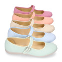 Cotton canvas woman Mary Jane shoes with buckle fastening.