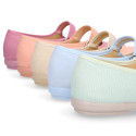 Cotton canvas woman Mary Jane shoes with buckle fastening.