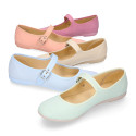 Cotton canvas woman Mary Jane shoes with buckle fastening.