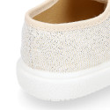 Cotton Canvas OKAA Girl Sneaker laceless and with toe cap design.