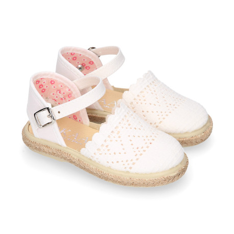 Little Girl Canvas espadrille shoes with white laces design.