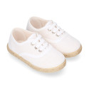 LINEN canvas Kids Bamba type espadrille shoes with ties closure.