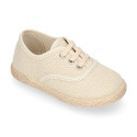 LINEN canvas Kids Bamba type espadrille shoes with ties closure.