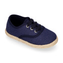 LINEN canvas Kids Bamba type espadrille shoes with ties closure.