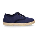 LINEN canvas Kids Bamba type espadrille shoes with ties closure.