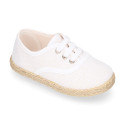 LINEN canvas Kids Bamba type espadrille shoes with ties closure.