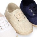 LINEN canvas Kids Bamba type espadrille shoes with ties closure.