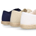 LINEN canvas Kids Bamba type espadrille shoes with ties closure.