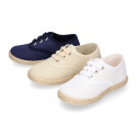 LINEN canvas Kids Bamba type espadrille shoes with ties closure.