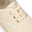 LINEN canvas Kids Bamba type espadrille shoes with ties closure.