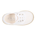 LINEN canvas Kids Bamba type espadrille shoes with ties closure.