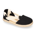 Black cotton canvas Dancer style espadrille shoes.