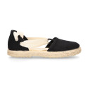 Black cotton canvas Dancer style espadrille shoes.