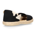 Black cotton canvas Dancer style espadrille shoes.