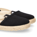 Black cotton canvas Dancer style espadrille shoes.