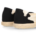 Black cotton canvas Dancer style espadrille shoes.