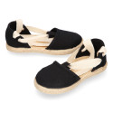 Black cotton canvas Dancer style espadrille shoes.