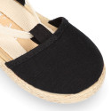 Black cotton canvas Dancer style espadrille shoes.