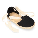 Black cotton canvas Dancer style espadrille shoes.