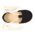 Black cotton canvas Dancer style espadrille shoes.