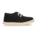 Kids laces up shoes espadrille style in black cotton canvas to dress.