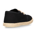 Kids laces up shoes espadrille style in black cotton canvas to dress.