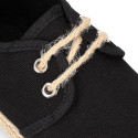 Kids laces up shoes espadrille style in black cotton canvas to dress.