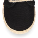 Kids laces up shoes espadrille style in black cotton canvas to dress.