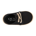 Kids laces up shoes espadrille style in black cotton canvas to dress.