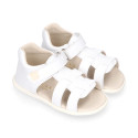 White Micro canvas Okaa Flex kids Sandal shoes laceless.