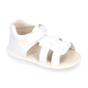 White Micro canvas Okaa Flex kids Sandal shoes laceless.