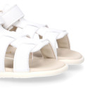 White Micro canvas Okaa Flex kids Sandal shoes laceless.