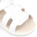 White Micro canvas Okaa Flex kids Sandal shoes laceless.