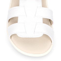 White Micro canvas Okaa Flex kids Sandal shoes laceless.