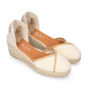 Cotton canvas woman wedge sandals espadrille shoes with tulip design.