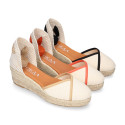 Cotton canvas woman wedge sandals espadrille shoes with tulip design.